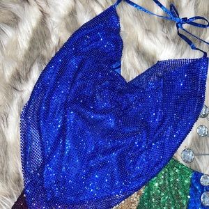 Electric Blue Diamanté halter with satin lining. New.